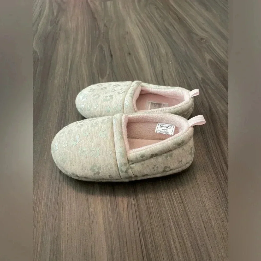 Carters toddler girls tan leopard slippers size 7/8C